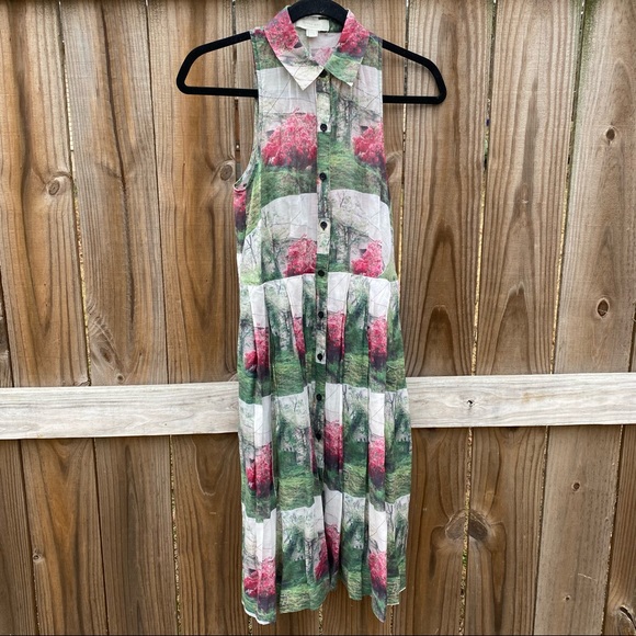 Anthropologie Sara Photography Graphic Floral Printed Silk Dress - Picture 4 of 11